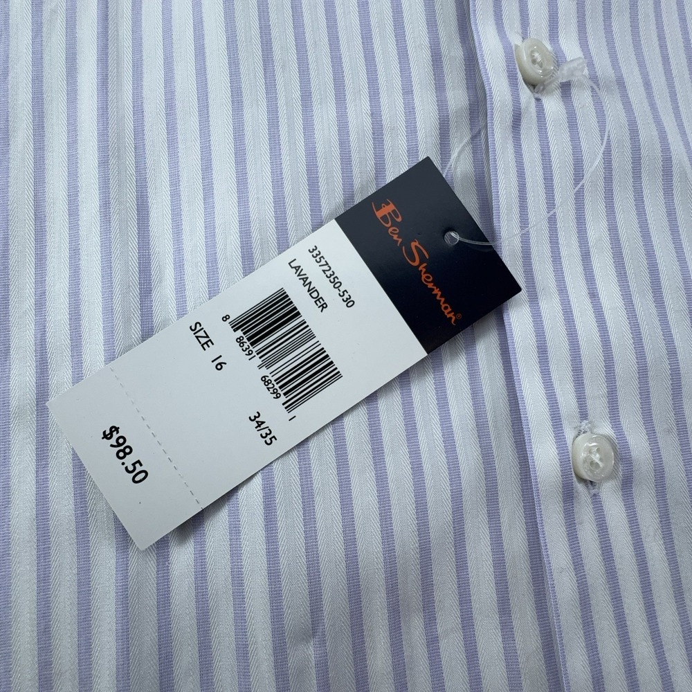 Ben Sherman Mens 16 34/35 Lavender Striped Button Down Slim Fit NWT - Picture 3 of 12